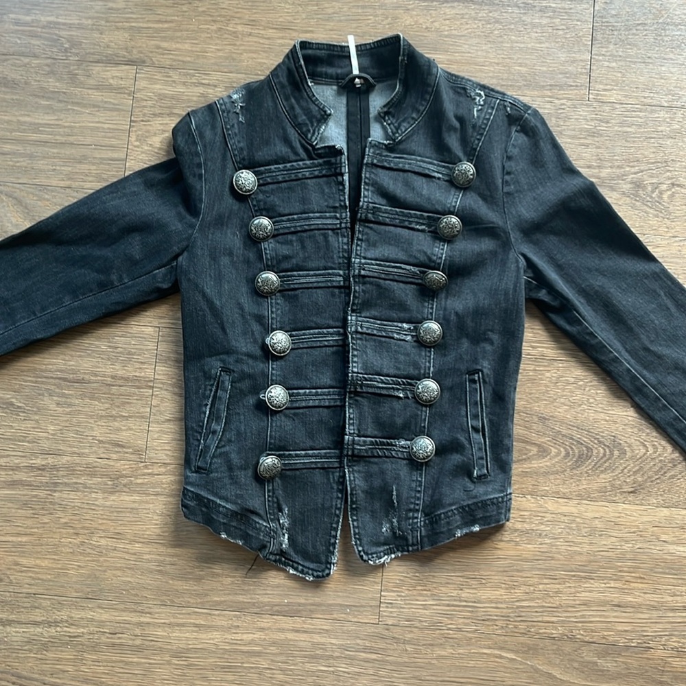 Free People Denim Fitted Military Jacket